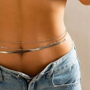 Belly Chain Set 3 Silver Tone Copper Inlay Chains Zircon Accents